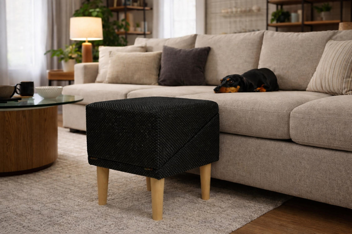 Foldable 2-in-1 Dog Ramp with Pouf Function – Soft, Non-Slip and Furniture-Inspired