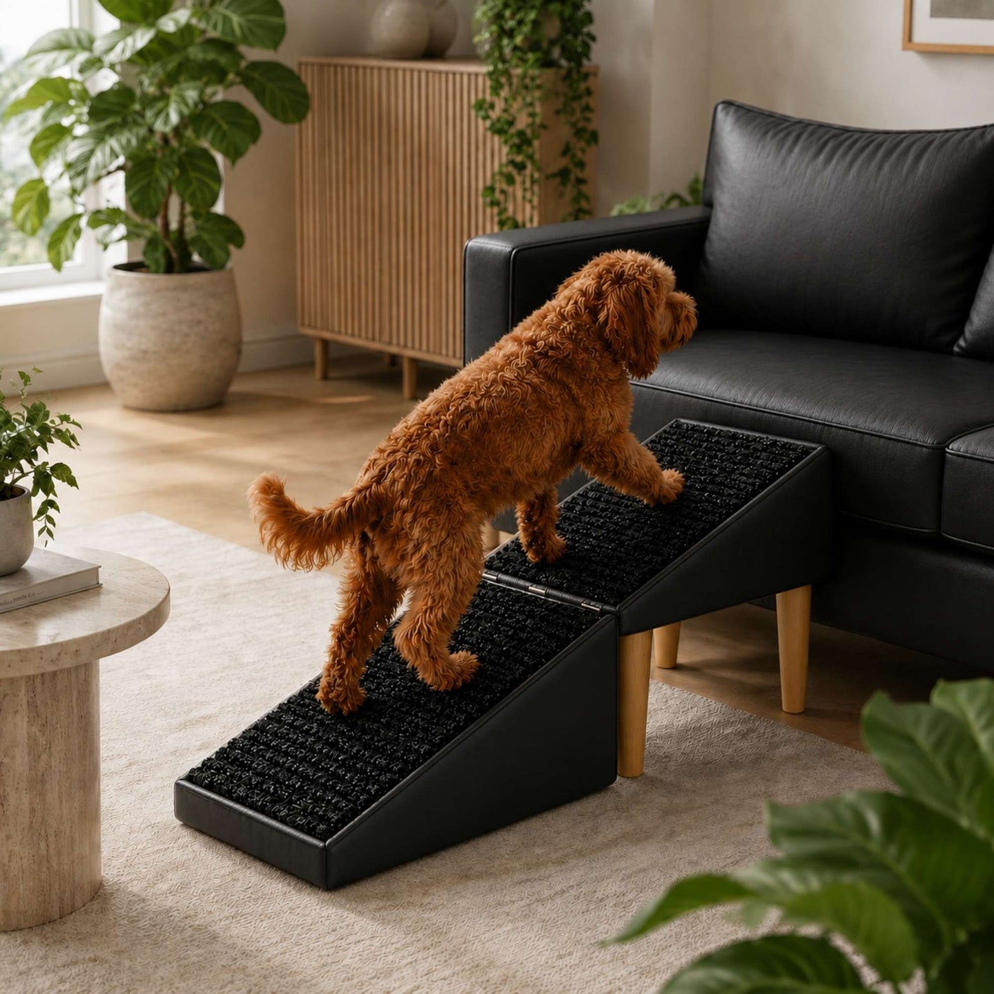 Foldable 2-in-1 Dog Ramp with Pouf Function – Soft, Non-Slip and Furniture-Inspired