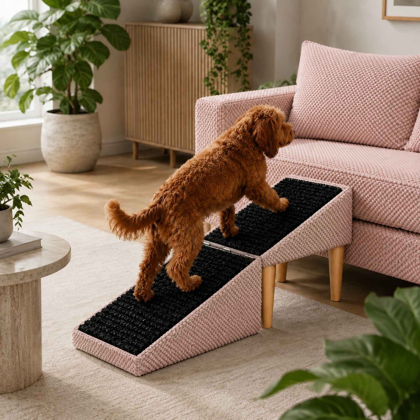 Foldable 2-in-1 Dog Ramp with Pouf Function – Soft, Non-Slip and Furniture-Inspired