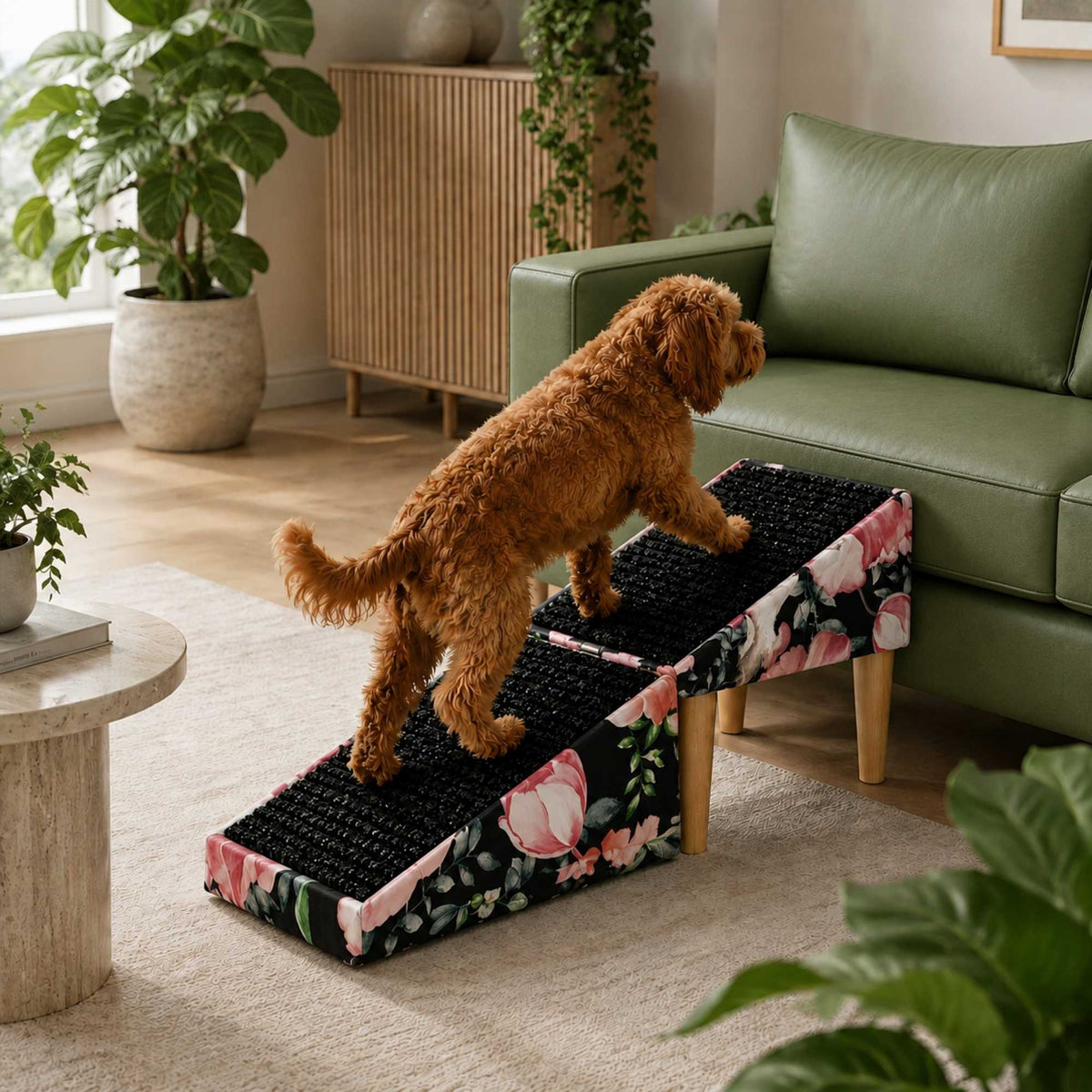Foldable 2-in-1 Dog Ramp with Pouf Function – Soft, Non-Slip and Furniture-Inspired