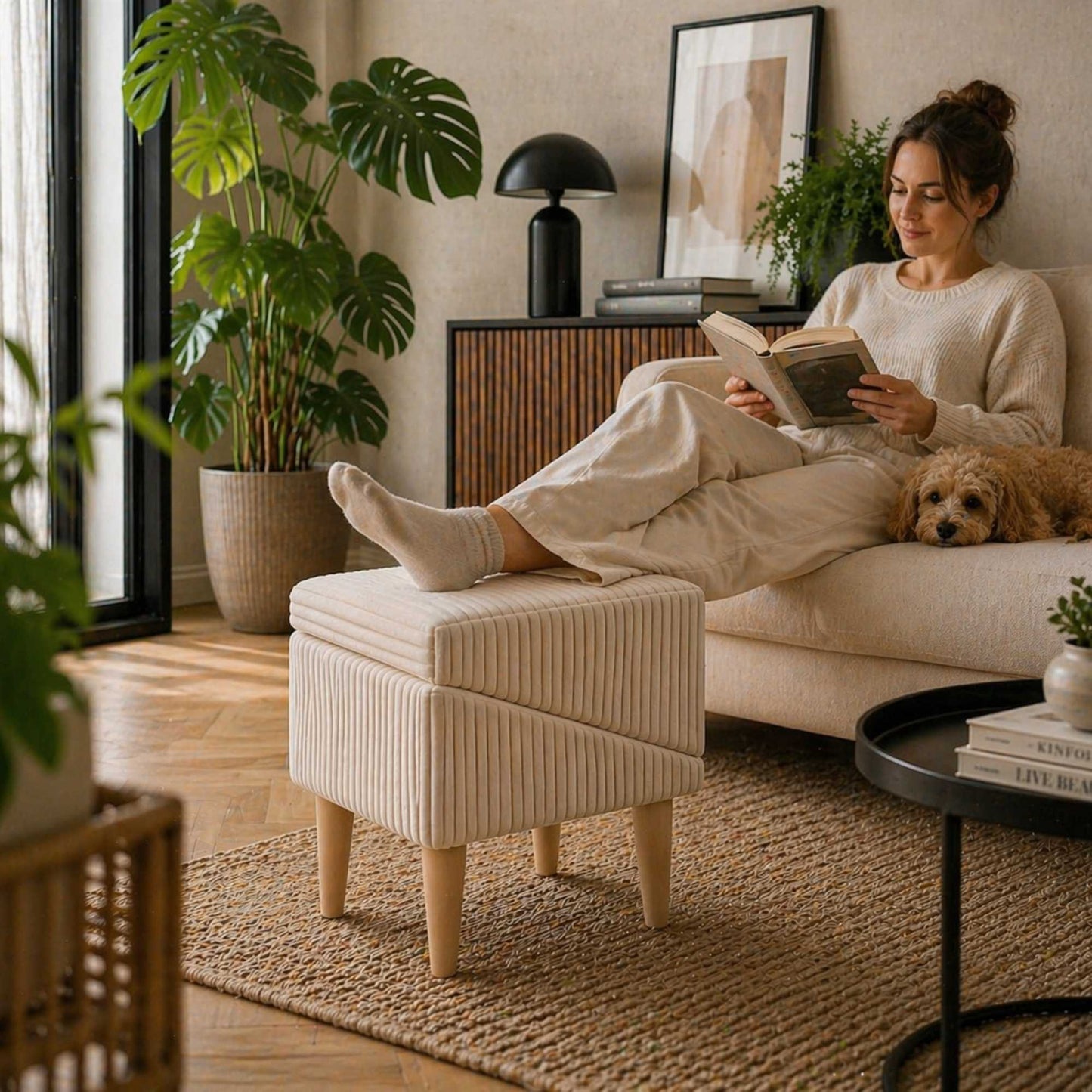 Foldable 2-in-1 Dog Ramp with Pouf Function – Soft, Non-Slip and Furniture-Inspired