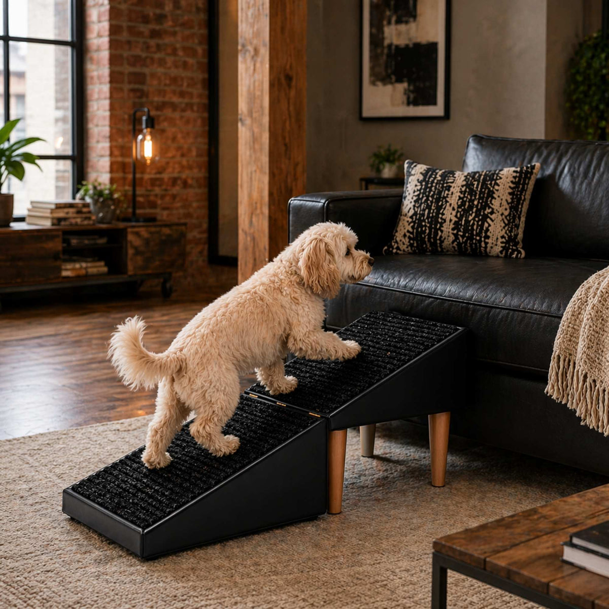Foldable 2-in-1 Dog Ramp with Pouf Function – Soft, Non-Slip and Furniture-Inspired