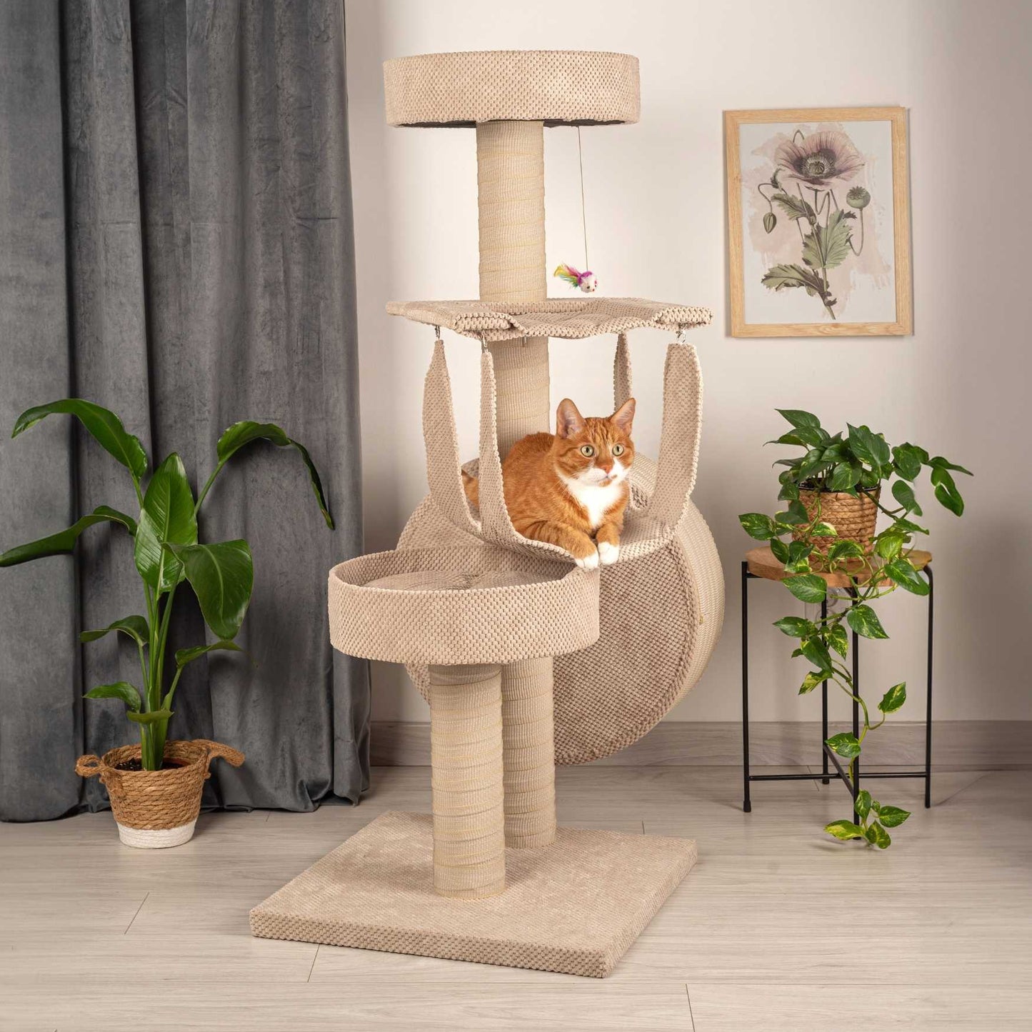 Cat Tree with Small Wooden Cat Exercise Wheel – Stable, Modern and Activity-Focused