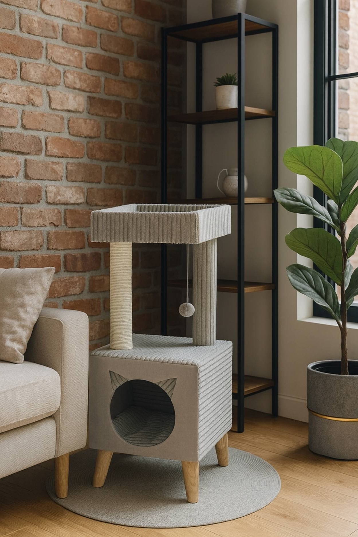 Premium Cat Tree with Cat Cave, Lounging Platform & Natural Sisal – Stable and Modern