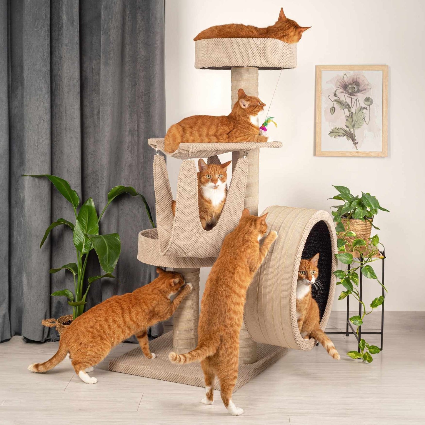 Cat Tree with Small Wooden Cat Exercise Wheel – Stable, Modern and Activity-Focused
