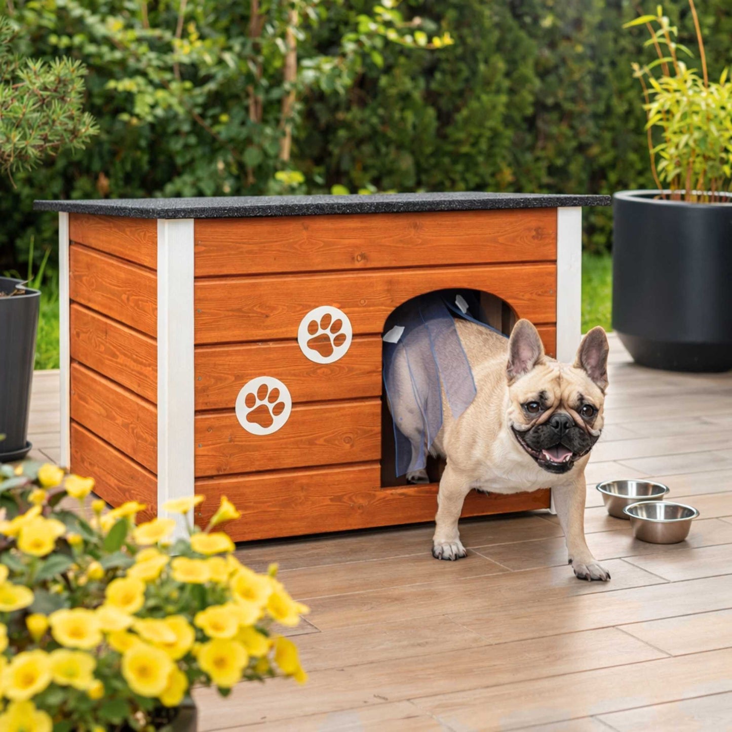 Insulated Outdoor Dog House with Openable Flat Roof