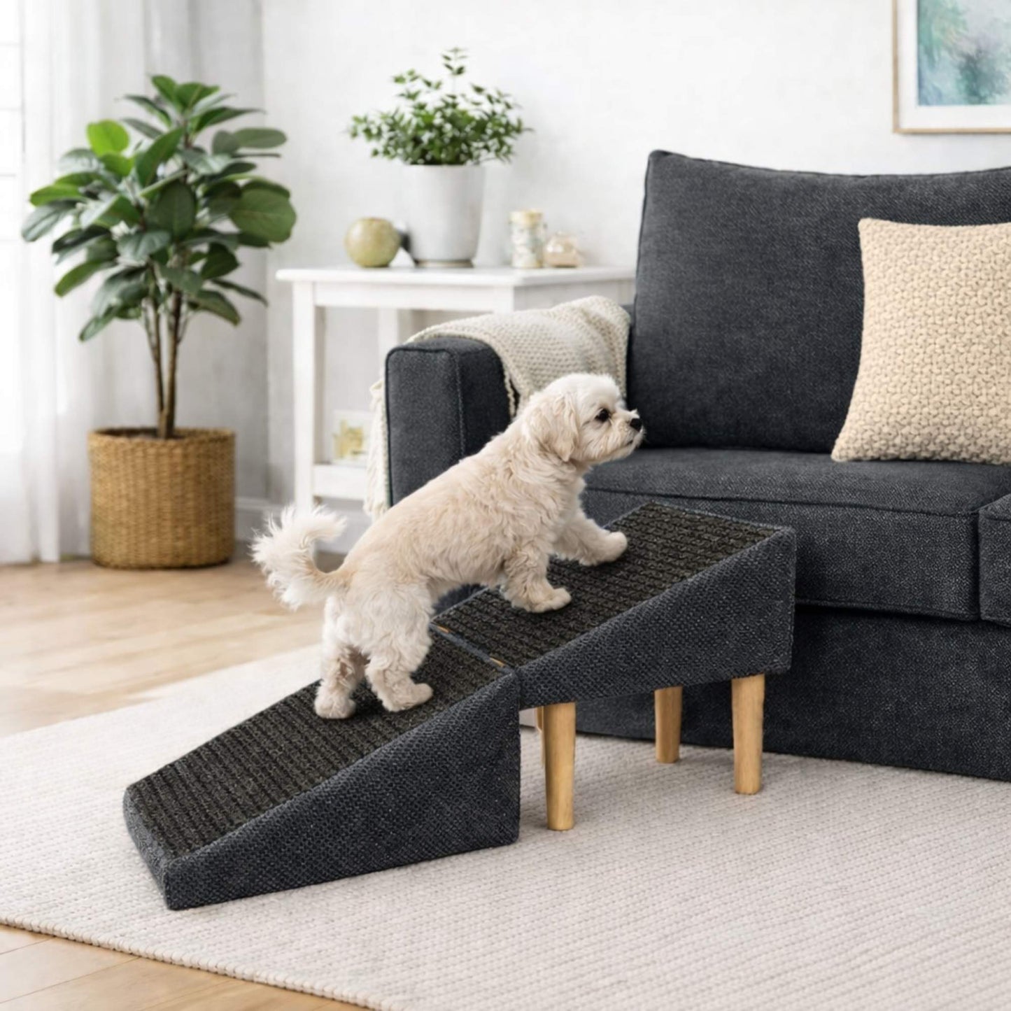 Foldable 2-in-1 Dog Ramp with Pouf Function – Soft, Non-Slip and Furniture-Inspired
