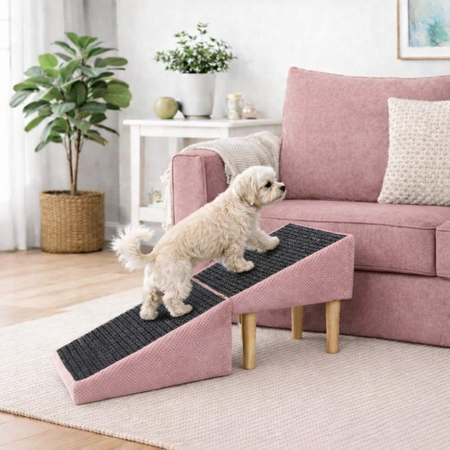 Foldable 2-in-1 Dog Ramp with Pouf Function – Soft, Non-Slip and Furniture-Inspired