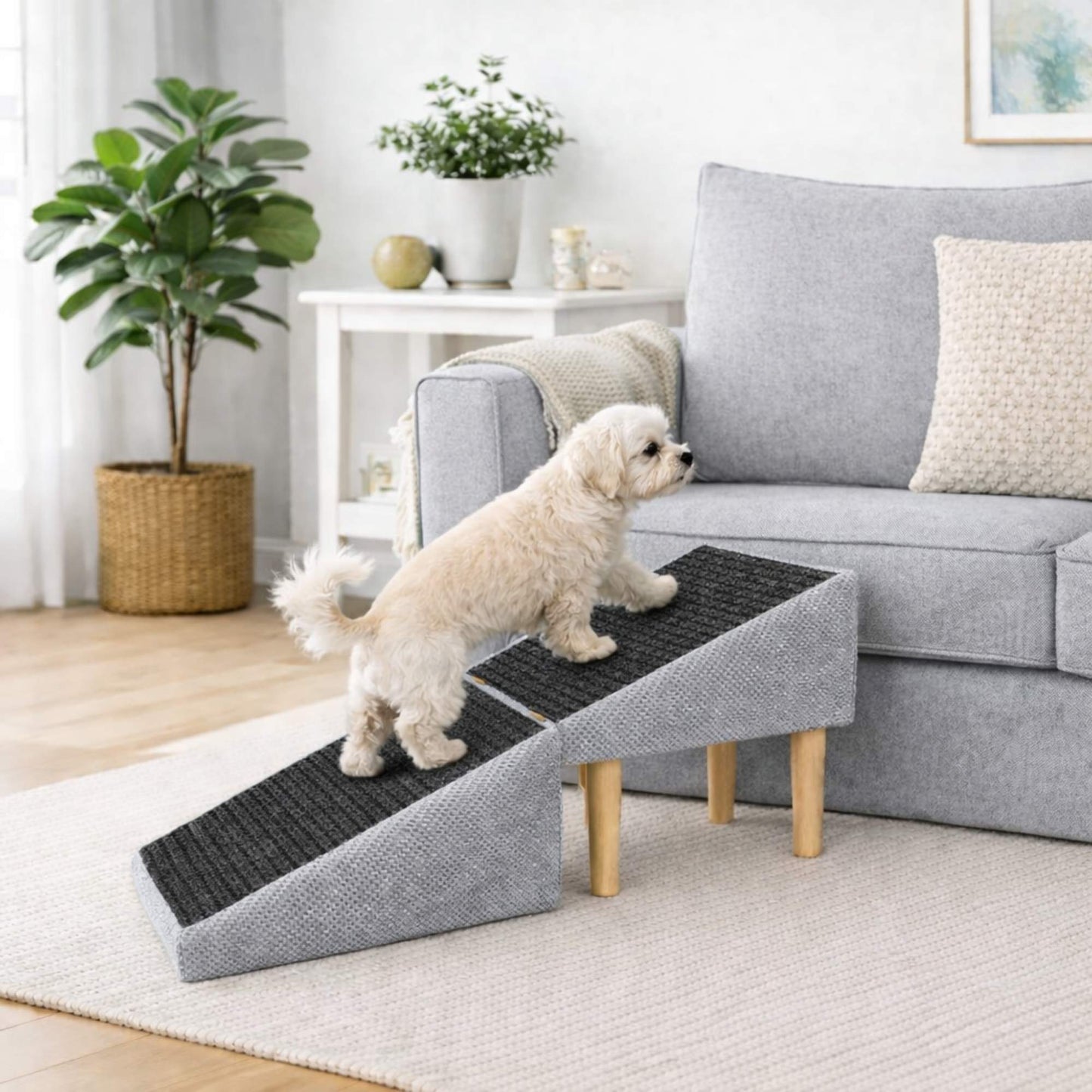 Foldable 2-in-1 Dog Ramp with Pouf Function – Soft, Non-Slip and Furniture-Inspired