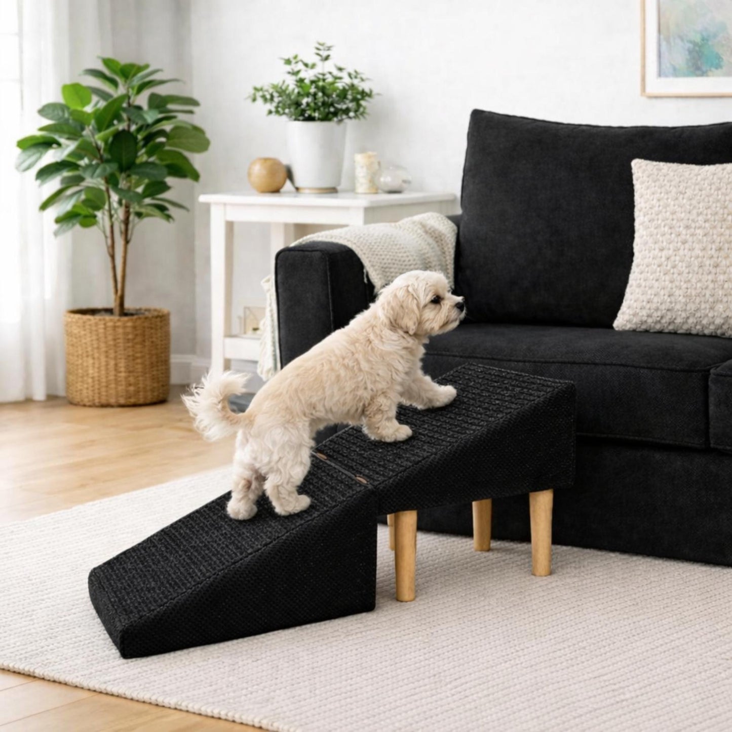 Foldable 2-in-1 Dog Ramp with Pouf Function – Soft, Non-Slip and Furniture-Inspired