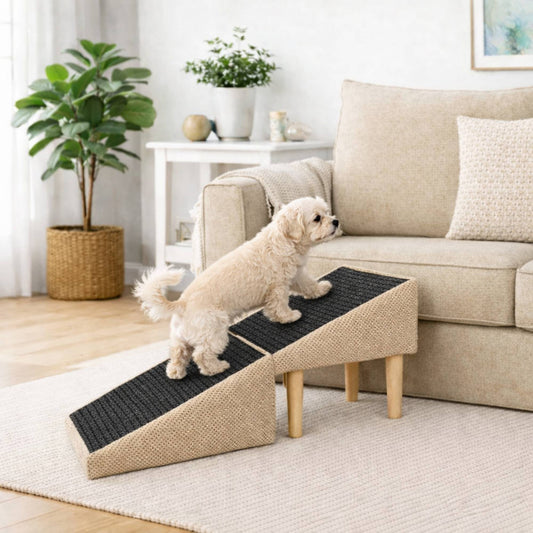 Foldable 2-in-1 Dog Ramp with Pouf Function – Soft, Non-Slip and Furniture-Inspired