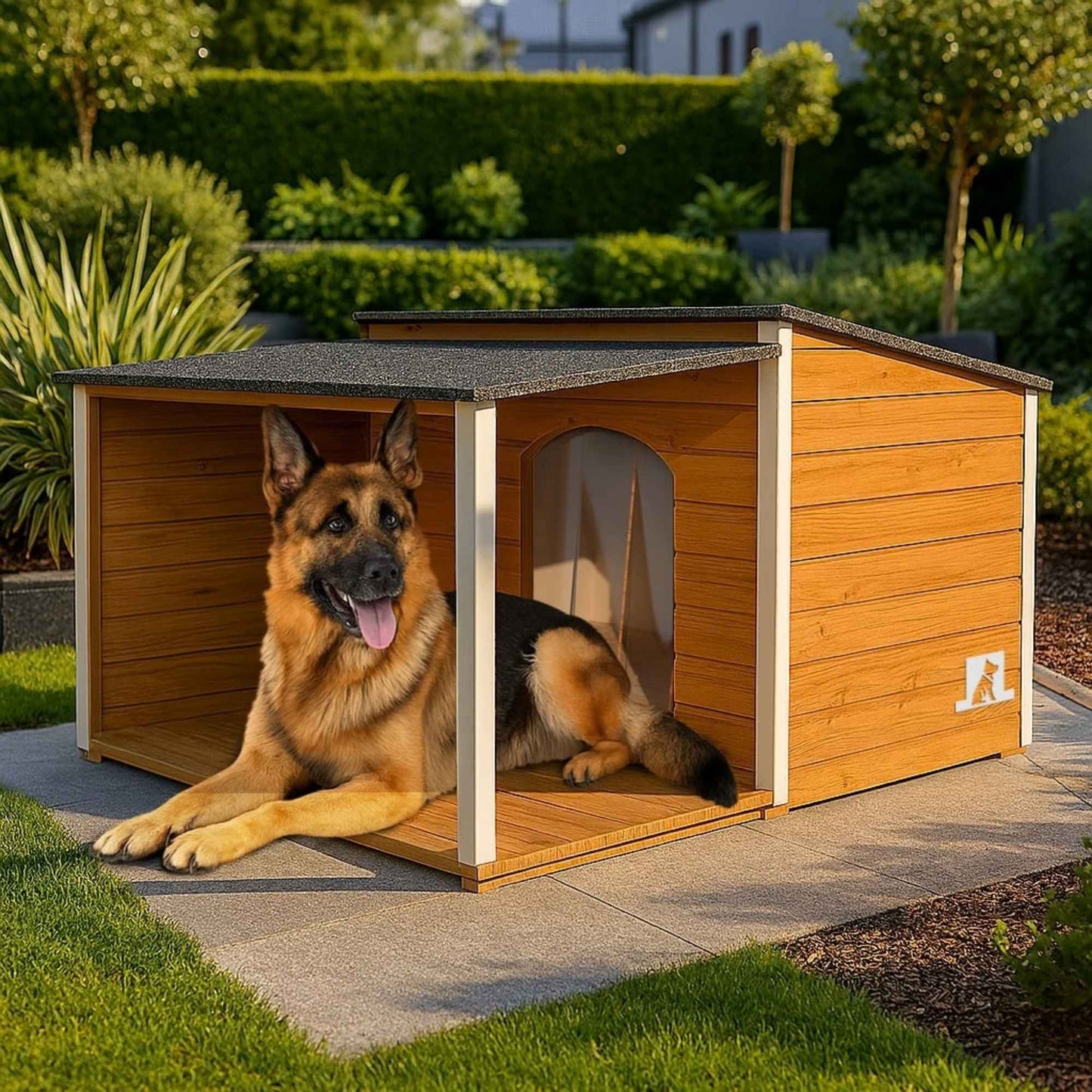 Insulated XL Outdoor Dog House with Flat Roof & Terrace