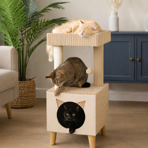 Premium Cat Tree with Cat Cave, Lounging Platform & Natural Sisal – Stable and Modern