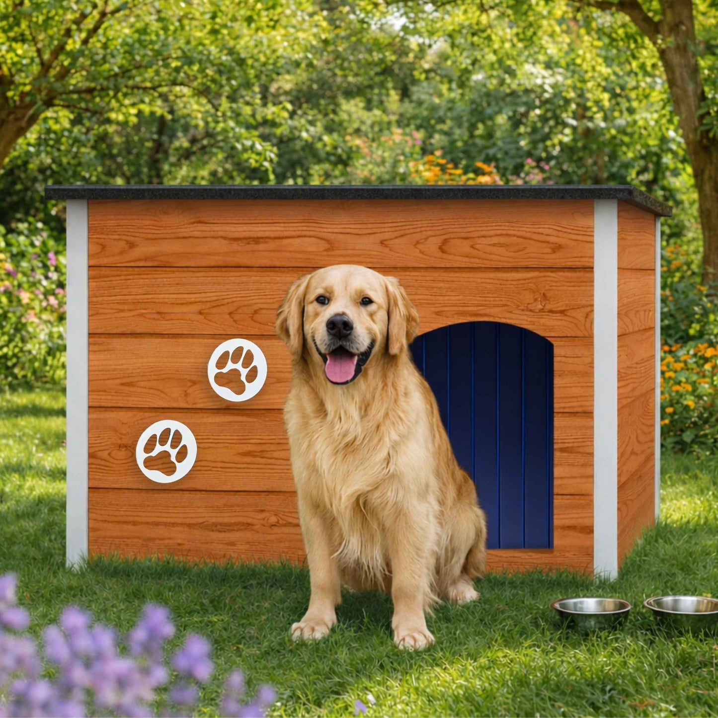 Insulated Outdoor Dog House with Openable Flat Roof