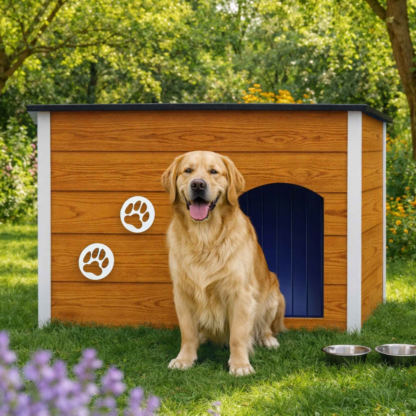 Insulated Outdoor Dog House with Openable Flat Roof
