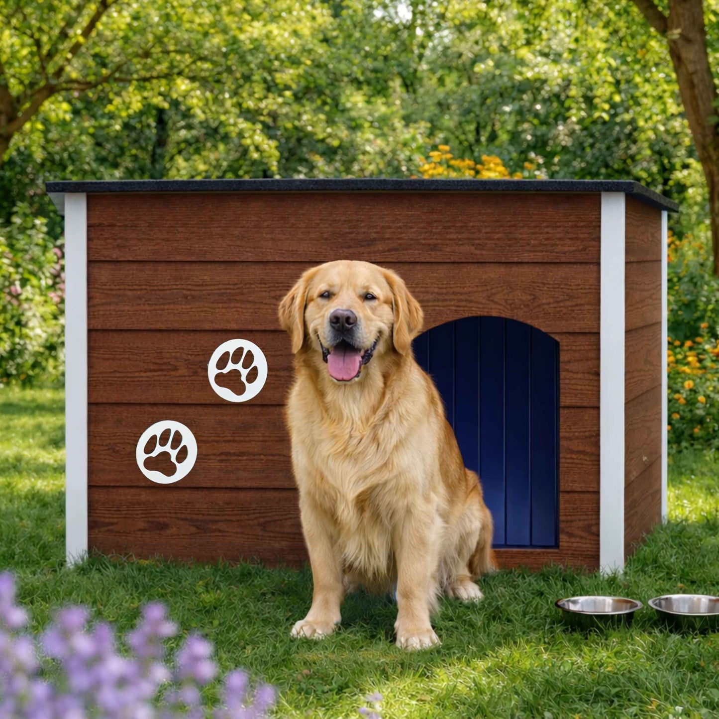 Insulated Outdoor Dog House with Openable Flat Roof
