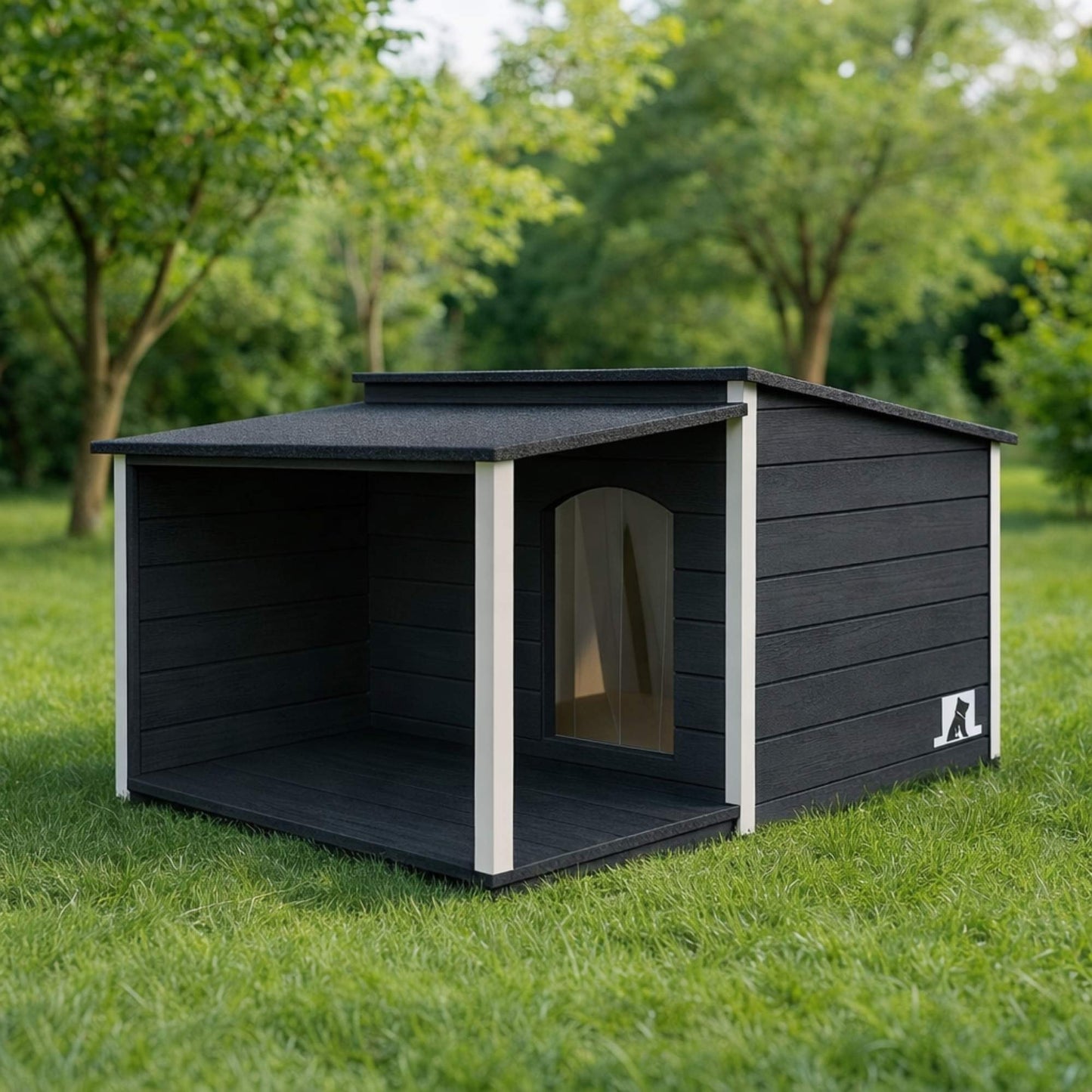 Insulated XL Outdoor Dog House with Flat Roof & Terrace