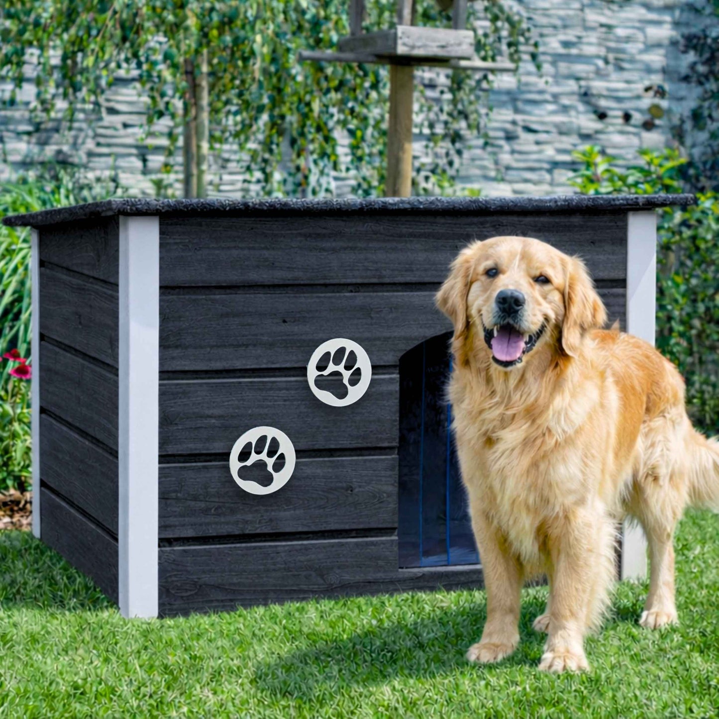 Insulated Outdoor Dog House with Openable Flat Roof