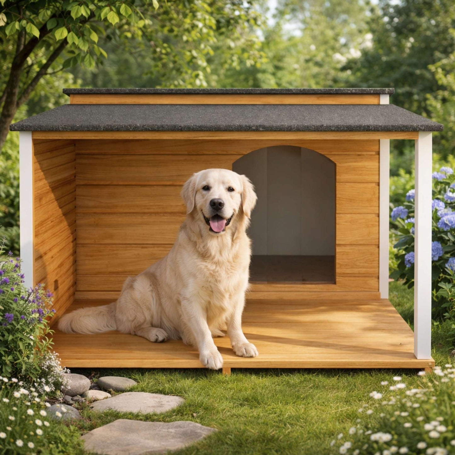 Insulated XL Outdoor Dog House with Flat Roof & Terrace