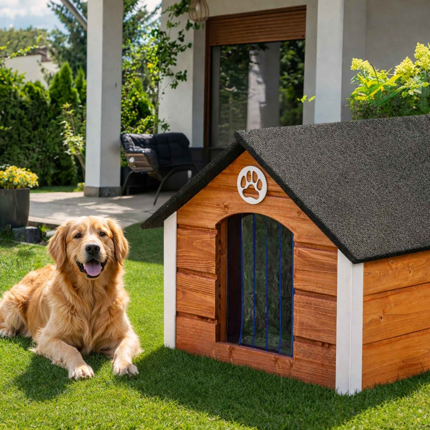 Insulated Outdoor Dog House with Sloped Roof